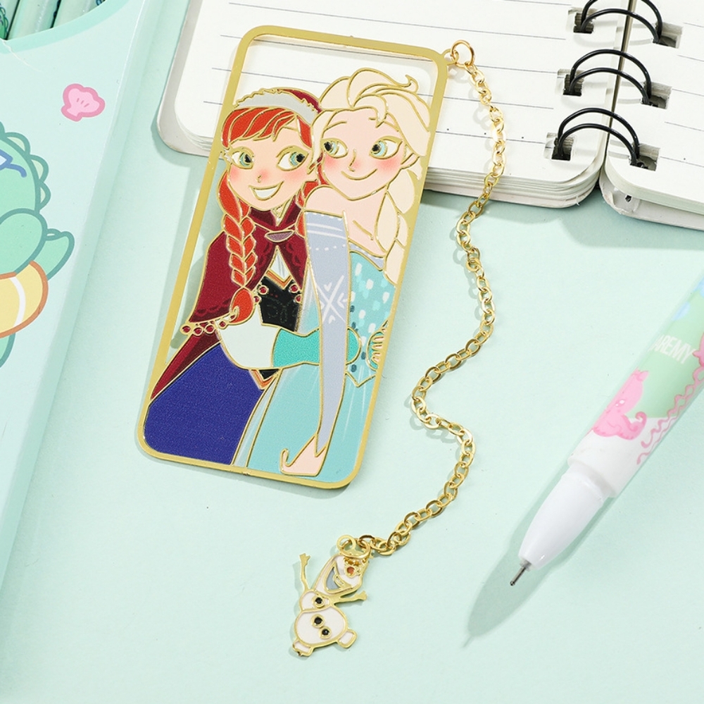 🆕 Frozen Elsa Anna Metal Bookmark Book Chain Gold